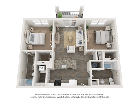 Floor plan for 2 beds, 2 baths, 1090 sqft